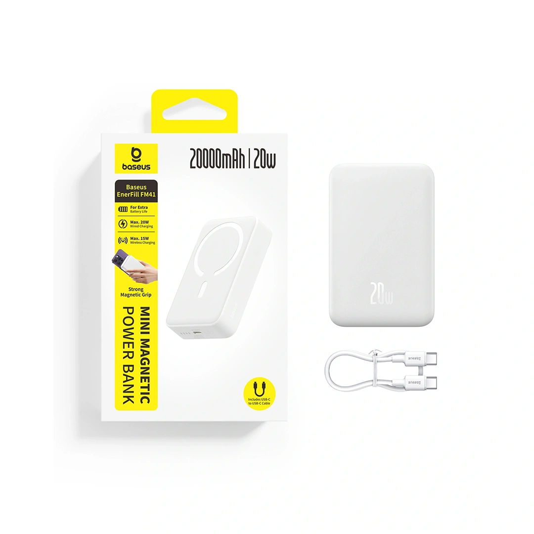 Baseus 20000mAh 20W EnerFill FM41 Mini Magnetic Power Bank Moon White - E0027U01 - 1 Year Warranty BC (7) | Baseus Colombo Baseus 20000mAh 20W EnerFill FM41 Mini Magnetic Power Bank Moon White - E0027U01 - 1 Year Warranty BC (7) | Baseus Colombo